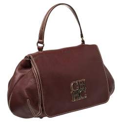 Carolina Herrera Burgundy Leather Flap Top Handle Bag