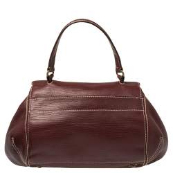 Carolina Herrera Burgundy Leather Flap Top Handle Bag
