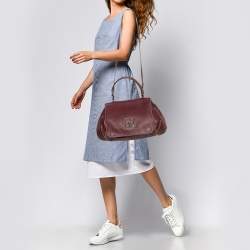 Carolina Herrera Burgundy Leather Flap Top Handle Bag