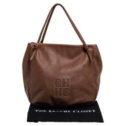 Pre Owned Carolina Herrera Brown Leather Hobo