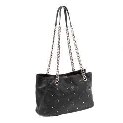 Pre Owned Carolina Herrera Black Quilted Leather Crystal Embellished Chain Tote