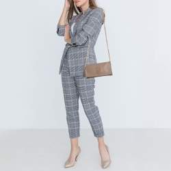 Pre Owned Carolina Herrera Beige Perforated Logo Leather Flap Tassel Shoulder Bag