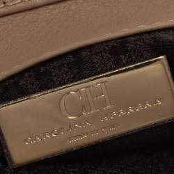 Pre Owned Carolina Herrera Beige Perforated Logo Leather Flap Tassel Shoulder Bag