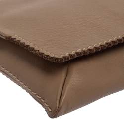 Pre Owned Carolina Herrera Beige Perforated Logo Leather Flap Tassel Shoulder Bag