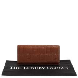 Pre Owned Carolina Herrera Brown Monogram Leather Continental Wallet
