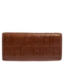 Pre Owned Carolina Herrera Brown Monogram Leather Continental Wallet