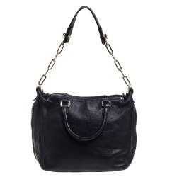 Pre Owned Carolina Herrera Black Leather Zip Satchel 
