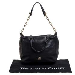 Pre Owned Carolina Herrera Black Leather Zip Satchel 
