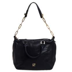 Pre Owned Carolina Herrera Black Leather Zip Satchel 