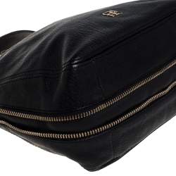 Pre Owned Carolina Herrera Black Leather Zip Satchel 