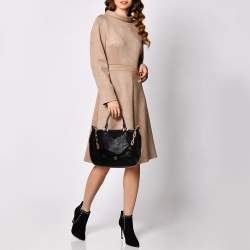 Pre Owned Carolina Herrera Black Leather Zip Satchel 