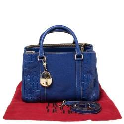 Pre Owned Carolina Herrera Blue Monogram Leather Matteo Tote