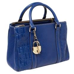 Pre Owned Carolina Herrera Blue Monogram Leather Matteo Tote