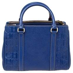 Pre Owned Carolina Herrera Blue Monogram Leather Matteo Tote