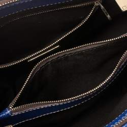 Pre Owned Carolina Herrera Blue Monogram Leather Matteo Tote