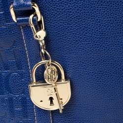 Pre Owned Carolina Herrera Blue Monogram Leather Matteo Tote