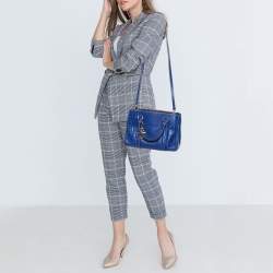 Pre Owned Carolina Herrera Blue Monogram Leather Matteo Tote