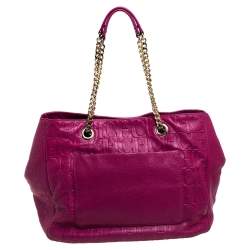 Pre Owned Carolina Herrera Fuchsia Monogram Leather Audrey Tote