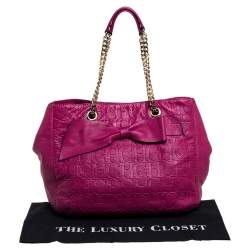 Pre Owned Carolina Herrera Fuchsia Monogram Leather Audrey Tote