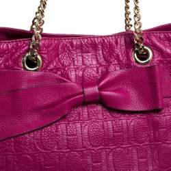 Pre Owned Carolina Herrera Fuchsia Monogram Leather Audrey Tote