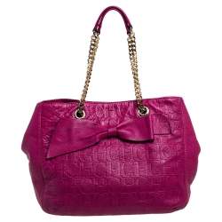 Pre Owned Carolina Herrera Fuchsia Monogram Leather Audrey Tote