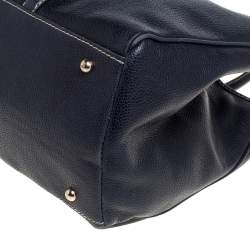 Pre Owned Carolina Herrera Navy Blue Pebbled Leather Large Matteo Tote