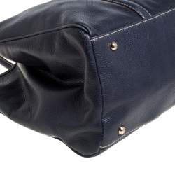 Pre Owned Carolina Herrera Navy Blue Pebbled Leather Large Matteo Tote