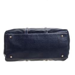 Pre Owned Carolina Herrera Navy Blue Pebbled Leather Large Matteo Tote