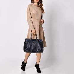 Pre Owned Carolina Herrera Navy Blue Pebbled Leather Large Matteo Tote