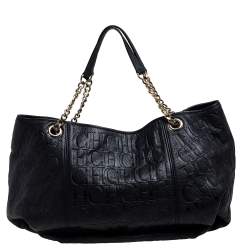 Pre Owned Carolina Herrera Black Monogram Leather Chain Hobo