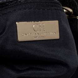 Pre Owned Carolina Herrera Black Monogram Leather Chain Hobo