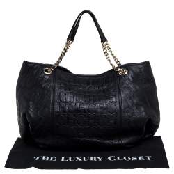 Pre Owned Carolina Herrera Black Monogram Leather Chain Hobo