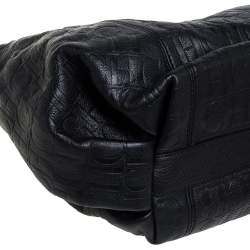 Pre Owned Carolina Herrera Black Monogram Leather Chain Hobo