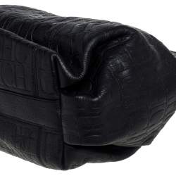 Pre Owned Carolina Herrera Black Monogram Leather Chain Hobo