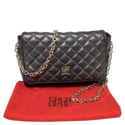 Pre Owned Carolina Herrera Dark Grey Quilted Leather Flap Chain Bag