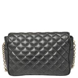 Pre Owned Carolina Herrera Dark Grey Quilted Leather Flap Chain Bag
