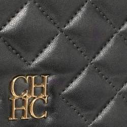 Pre Owned Carolina Herrera Dark Grey Quilted Leather Flap Chain Bag