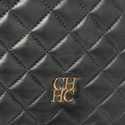 Pre Owned Carolina Herrera Dark Grey Quilted Leather Flap Chain Bag