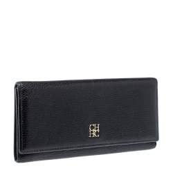 Pre Owned Carolina Herrera Black Leather Flap Continental Wallet