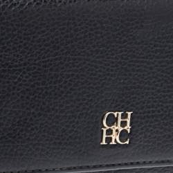 Pre Owned Carolina Herrera Black Leather Flap Continental Wallet
