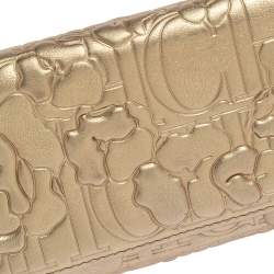 Pre Owned Carolina Herrera Gold Floral Embossed Leather Trifold Continental Wallet