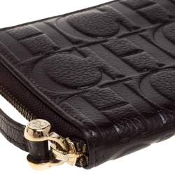 Pre Owned Carolina Herrera Brown Monogram Leather Zip Around Wallet