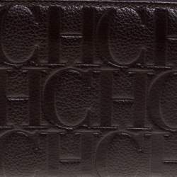 Pre Owned Carolina Herrera Brown Monogram Leather Zip Around Wallet