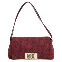 Carolina Herrera Red Monogram Canvas and Leather Shoulder Bag