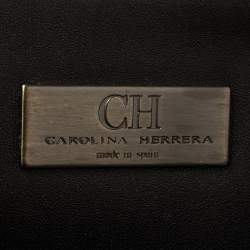 Carolina Herrera Dark Brown Monogram Embossed Leather Shopper Tote