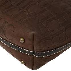 Pre Owned Carolina Herrera Dark Brown Monogram Embossed Leather Shopper Tote