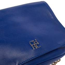 Pre Owned Carolina Herrera Blue Leather New Baltazar Flap Shoulder Bag