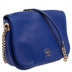 Pre Owned Carolina Herrera Blue Leather New Baltazar Flap Shoulder Bag