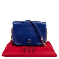Pre Owned Carolina Herrera Blue Leather New Baltazar Flap Shoulder Bag
