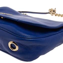 Pre Owned Carolina Herrera Blue Leather New Baltazar Flap Shoulder Bag